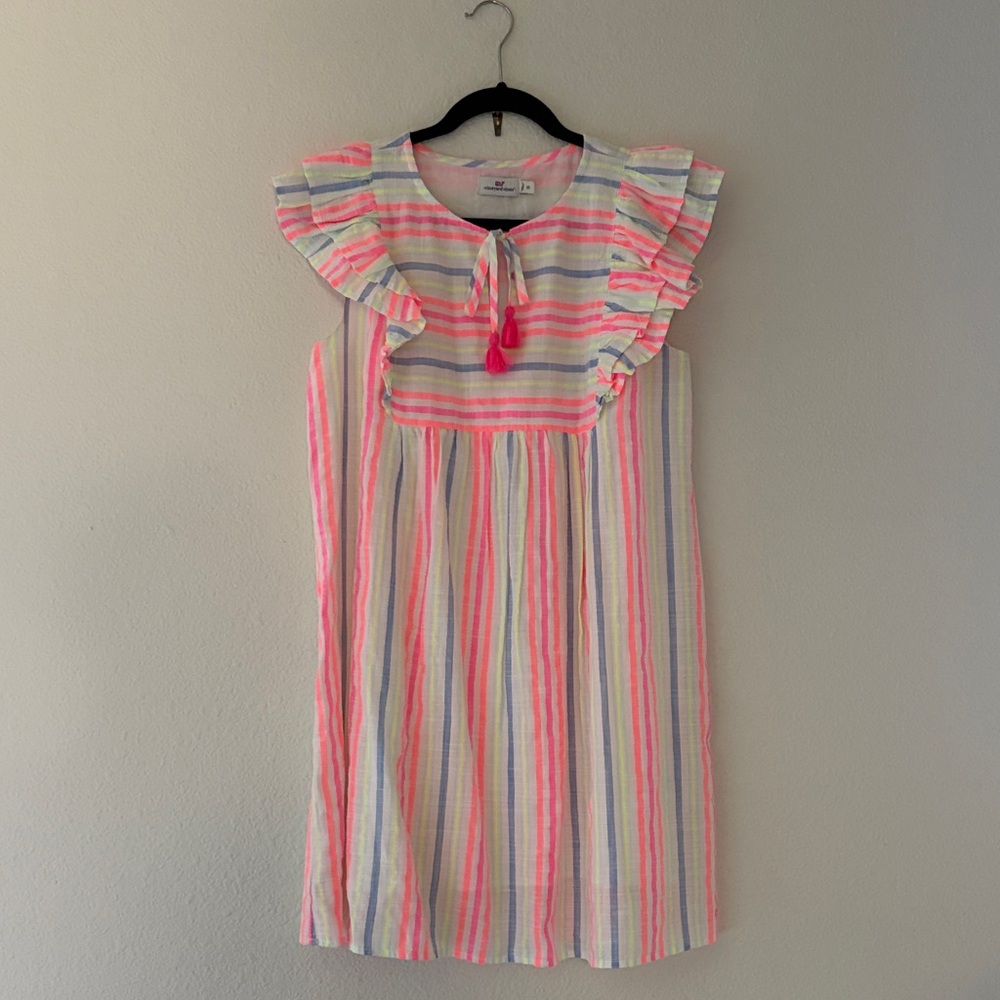 Vineyard Vines Striped Ruffle Dress with Tassel Tie - Pink Multicolor